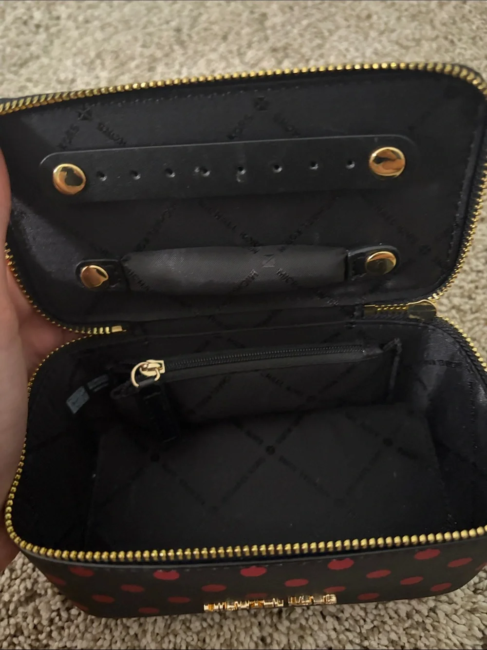 Michael Kors Black Cosmetic Case with Red Polka Dots